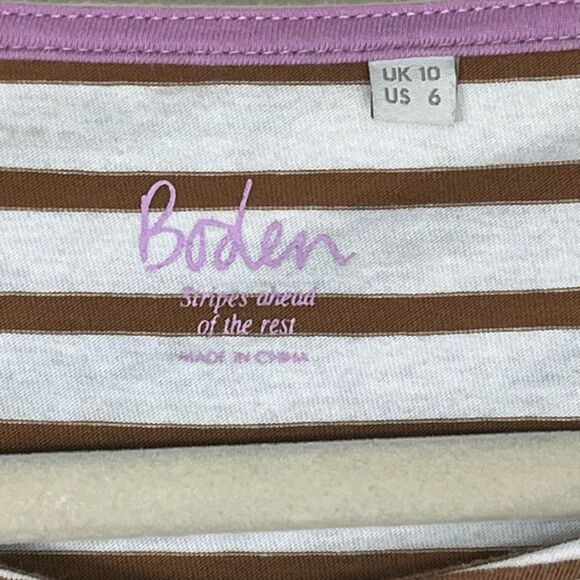 Boden White and brown striped top Women size 6 - Picture 2 of 4
